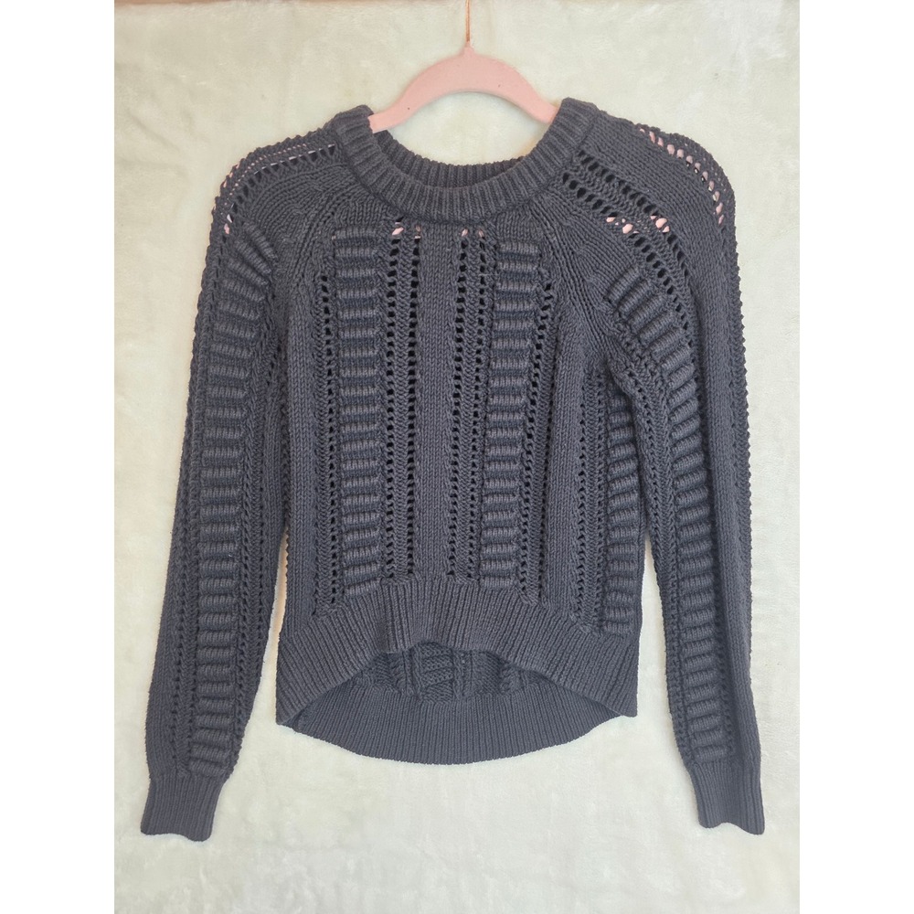 H&M Women‎ Black Open Knit High Low Sweater Size 2 Cotton Blend Chunky Pullover